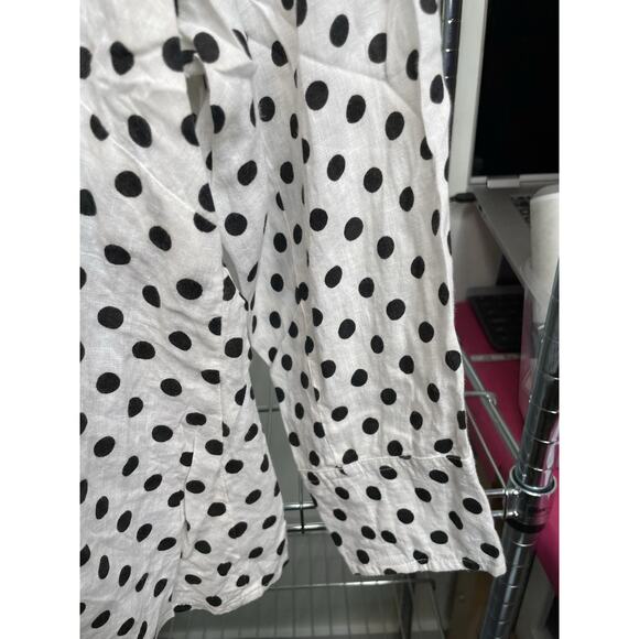 Talbots White Black Polka Dot 100% Linen Button Up Shirt Size 22W Old Money - Picture 5 of 10
